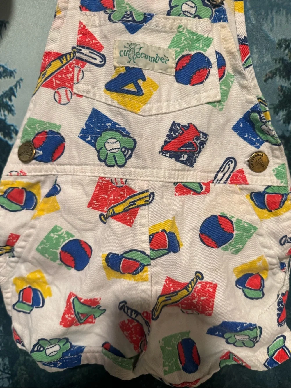 Vintage Short Overalls Cutecumber Baseball size 12 months